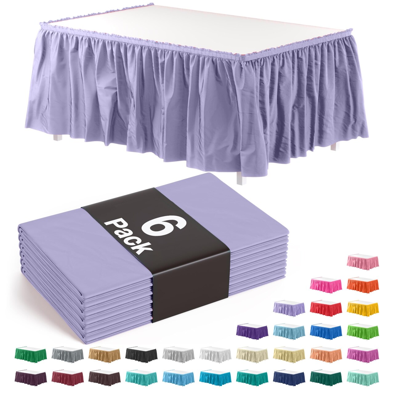 Ruffle Disposable Table Skirt 14 Ft Long Pleated Table Skirts with Adhesive Strip – Fits 6ft+ Rectangle or Round Tables – Ideal for Birthday Parties, Gender Reveal, Baby Showers & Event Decorations 6 pack by Exquisite